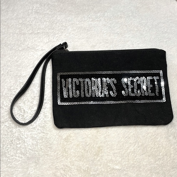 Victoria's Secret Handbags - Victoria's Secret Black Makeup Bag/ Wristlet with Silver Sequin Accents